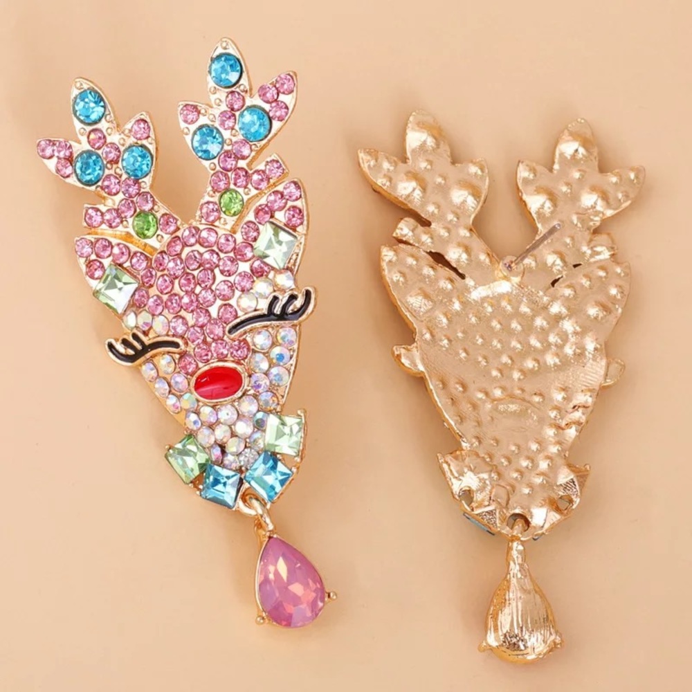 Gift Idea - Christmas Reindeer Earrings - Pink - Picture 4 of 7